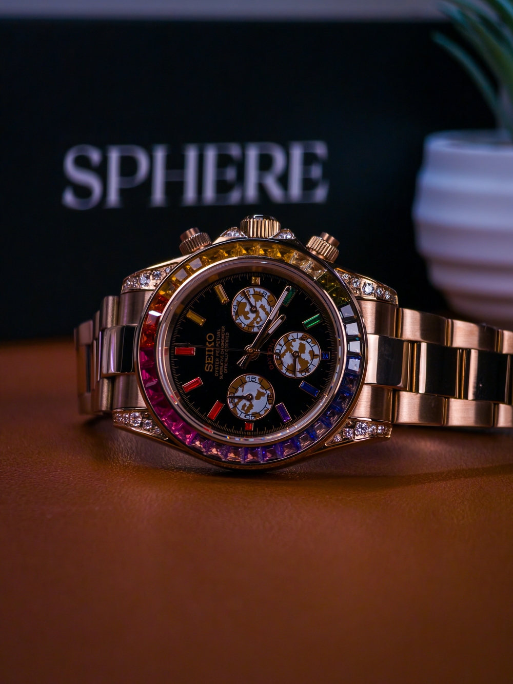 Seitona Rainbow Rose Gold Chronograph with Black Dial